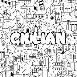 Coloring page first name GIULIAN - City background