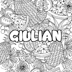 Coloring page first name GIULIAN - Fruits mandala background