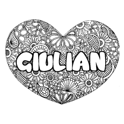 Coloring page first name GIULIAN - Heart mandala background