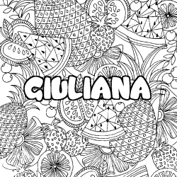 Coloring page first name GIULIANA - Fruits mandala background
