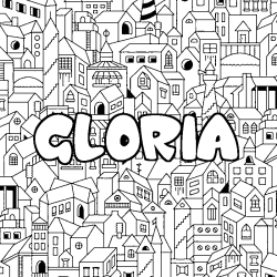 Coloring page first name GLORIA - City background