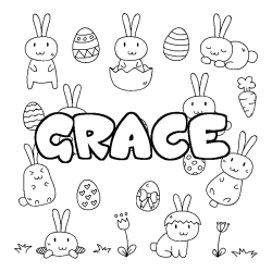 Coloring page first name GRACE - Easter background