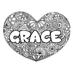 Coloring page first name GRACE - Heart mandala background