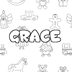 Coloring page first name GRACE - Toys background