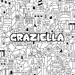 Coloring page first name GRAZIELLA - City background