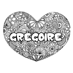 Coloring page first name GRÉGOIRE - Heart mandala background