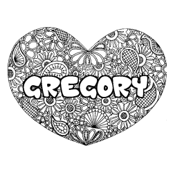 Coloring page first name GREGORY - Heart mandala background