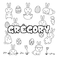 Coloring page first name GRÉGORY - Easter background