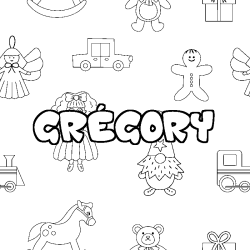 Coloring page first name GRÉGORY - Toys background
