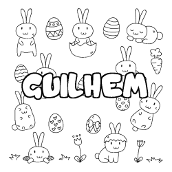 Coloring page first name GUILHEM - Easter background