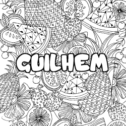 Coloring page first name GUILHEM - Fruits mandala background