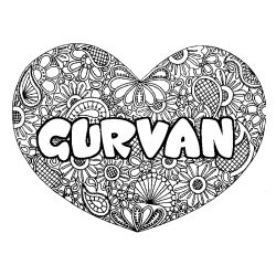 Coloring page first name GURVAN - Heart mandala background