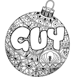 Coloring page first name GUY - Christmas tree bulb background