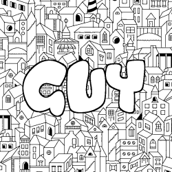 Coloring page first name GUY - City background