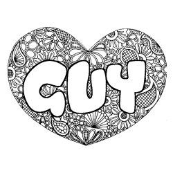 Coloring page first name GUY - Heart mandala background