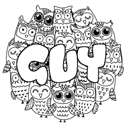 Coloring page first name GUY - Owls background
