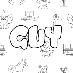 Coloring page first name GUY - Toys background