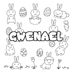 Coloring page first name GWENAEL - Easter background