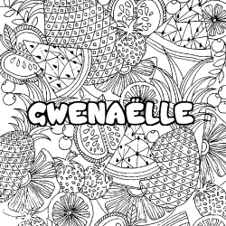 Coloring page first name GWENAËLLE - Fruits mandala background