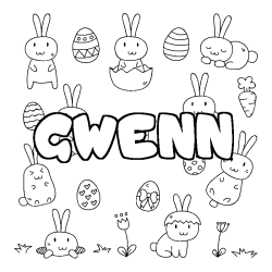 Coloring page first name GWENN - Easter background