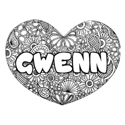 Coloring page first name GWENN - Heart mandala background