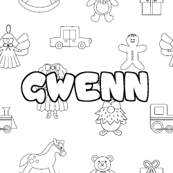 Coloring page first name GWENN - Toys background