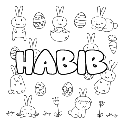 Coloring page first name HABIB - Easter background