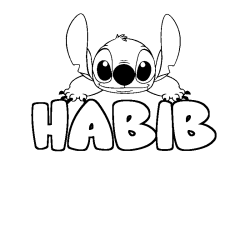 Coloring page first name HABIB - Stitch background
