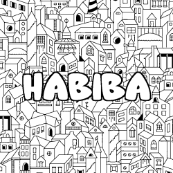 Coloring page first name HABIBA - City background