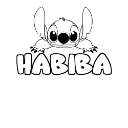 Coloring page first name HABIBA - Stitch background
