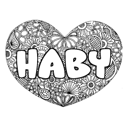 Coloring page first name HABY - Heart mandala background