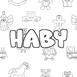 Coloring page first name HABY - Toys background