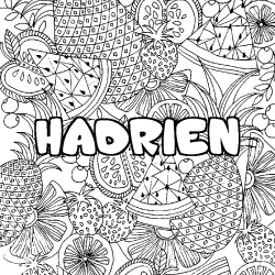 Coloring page first name HADRIEN - Fruits mandala background