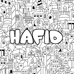 Coloring page first name HAFID - City background