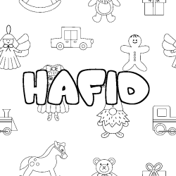 Coloring page first name HAFID - Toys background
