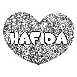 Coloring page first name HAFIDA - Heart mandala background