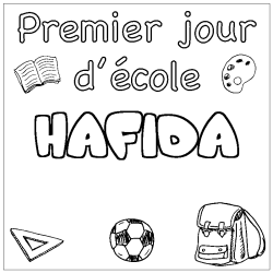 Coloring page first name HAFIDA - School First day background