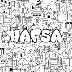 Coloring page first name HAFSA - City background