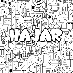 Coloring page first name HAJAR - City background
