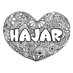 Coloring page first name HAJAR - Heart mandala background