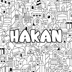 Coloring page first name HAKAN - City background