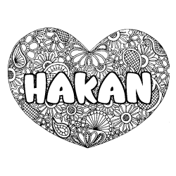 Coloring page first name HAKAN - Heart mandala background