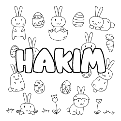 Coloring page first name HAKIM - Easter background