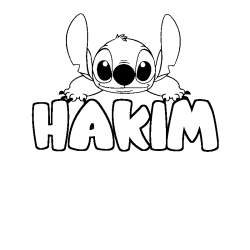 Coloring page first name HAKIM - Stitch background