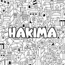Coloring page first name HAKIMA - City background