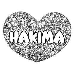 Coloring page first name HAKIMA - Heart mandala background