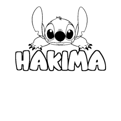 Coloring page first name HAKIMA - Stitch background