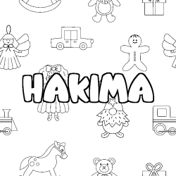 Coloring page first name HAKIMA - Toys background