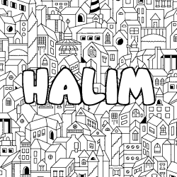 Coloring page first name HALIM - City background