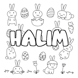 Coloring page first name HALIM - Easter background